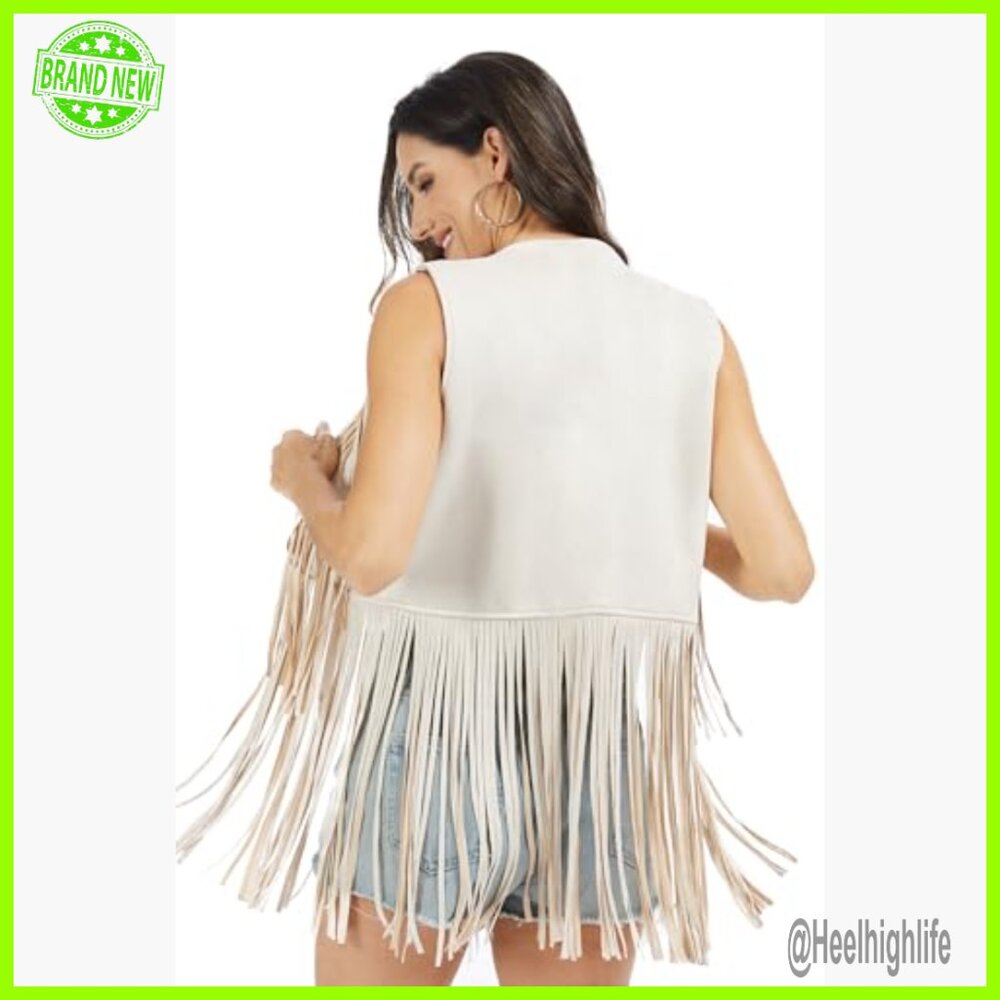 Faux Suede Fringe Vest Western Tassel Cowgirl Outfit S-XXL - Picture 5 of 6